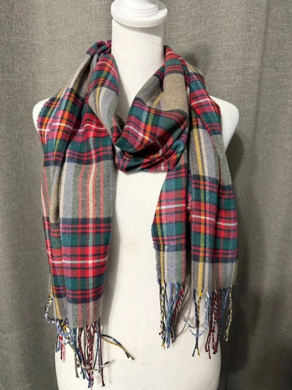 Red Green Plaid Tartan Scarf Fringe Wrap Women’s Winter Shawl